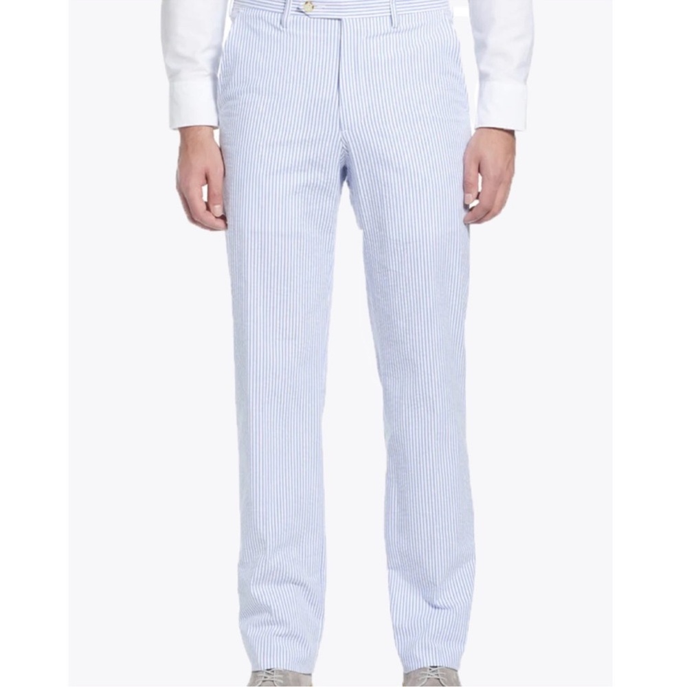 Berle Men’s Blue and White Seersucker Flat-front Chinos Pants Size 38x30